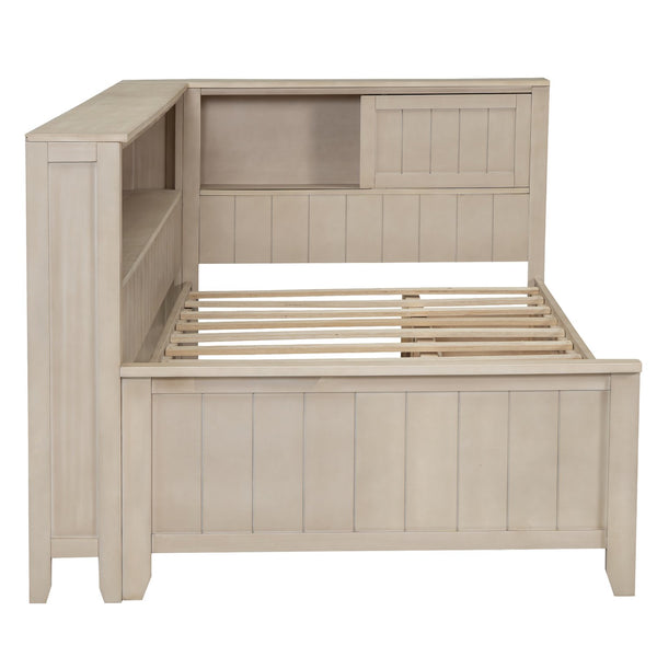 English Elm Twin Wood Daybed with 3 Drawers & Open Shelves, Antique White Milk Finish — Storage, Classic Charm, Twin Size Craftsmanship GX002213AAK