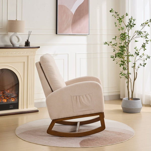 English Elm 27.2"w Wingback Glider Rocker Polyester Nursery Chair with Walnut Rubberwood Base W3188P304600