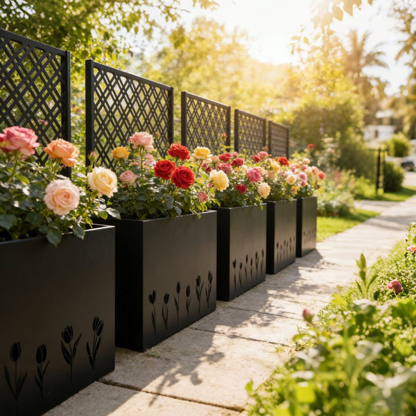 English Elm Tall Galvanized Metal Raised Planter with Integrated Trellis Outdoor Privacy Screen W1586P455892