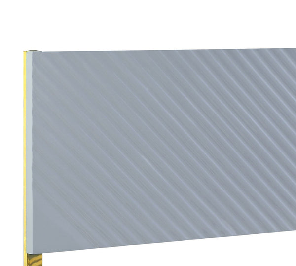 English Elm Gaines High Gloss EK Bed Frame with Wave Pattern Headboard, Metal Legs, 39 Slats, 660lb Capacity Gray 85.75 L x 18.74 W x 6.77 H B2726S00482