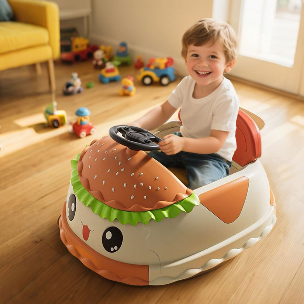 English Elm 12v Kids Hamburger Bumper Ride on Car with 360 Spin Parental Remote and Led Display W1578P299386