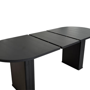 English Elm Kitchen extendable dining table with travertine-inspired melamine top, rounded edges, sturdy wooden base for family gatherings Black W1347S00016