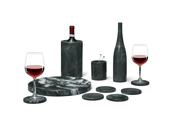 English Elm Green Diamond marble 10-piece luxury dining set — genuine green stone coasters, tray, cooler, vase sculpture W1696P333267