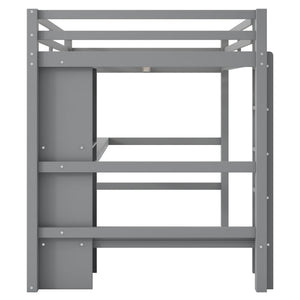 English Elm Full Size Loft Bed With Under-Bed Desk And Stylish Shelves For Space-Saving Bedroom Solutions N7090005004E