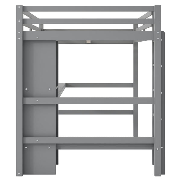 English Elm Full Size Loft Bed With Under-Bed Desk And Stylish Shelves For Space-Saving Bedroom Solutions N7090005004E
