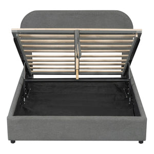 English Elm Teddy Upholstered Full Platform Bed with Plush Fleece, Hydraulic Storage, Sturdy 600lb Capacity Gray SF000165AAE