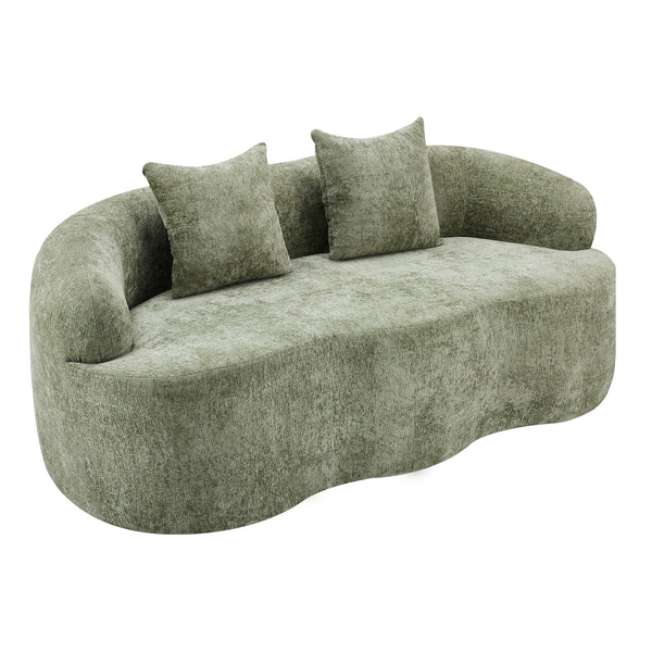 English Elm Green Curved Loveseat Sofa with Round Armrest, Foam & Spring Comfort, 2 Pillows, No Assembly, Compact W3612P348746