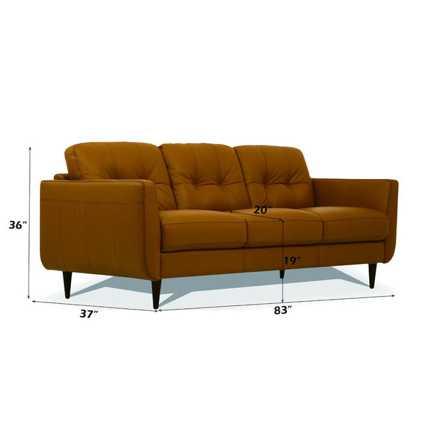 English Elm Radwan Italian Leather Sofa Tufted Mid-century Modern Three-seat Walnut Leg Living Room Camel B2726P496926