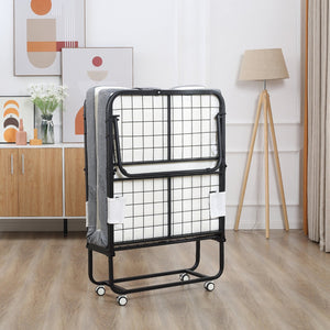 English Elm HOMCOM Foldaway Guest Bed with 4" Foam Mattress, Steel Frame on Locking Wheels, Space-Saving W2225P200758