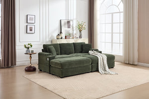 English Elm combination Modular Corduroy Sectional with Usb Charging Deep Foam Seats Green W2120S00013