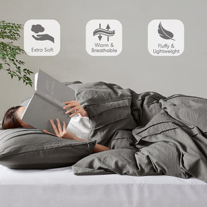 English Elm 3-piece Cal King Pintuck Pleated Microfiber Comforter Set Soft Washed Tailored Bedding Grey B035P463228