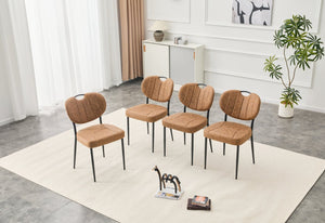 English Elm Dark Oil Waxed Faux Leather Dining Chair Set with Diamond Tufted High Back Metal Legs W3493P449253