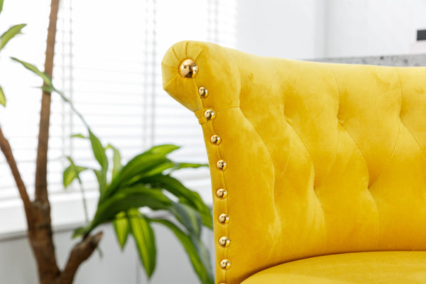 English Elm UNITED Velvet 360° Rotating Bar Chair with Diamond Stitching, Gold Frame, Plush Foam Seat, Adjustable Height Yellow W1568P361719