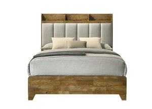 English Elm Garcia Upholstered Queen Bed Aspen Brown Fabric Headboard with Built-in Usb Charging B2756S00025