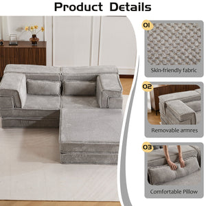 English Elm Compression Modular Floor Sofa Bed - Versatile, Soft Circle Fleece 2-Seater With Ottoman, No Tools Needed! W3723S00028