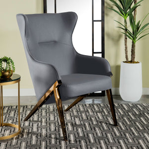 English Elm Crendon Upholstered Wingback Accent Chair with High Back, Curved Arms and Brushed Bronze Metal Legs Slate B062P328614
