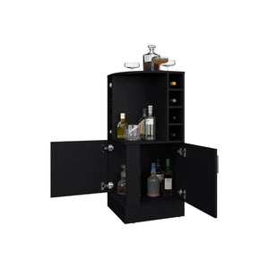English Elm Wenge Corner Bar Cabinet With Bottle Rack & Sleek Open Shelves – Perfect For Small Spaces! B062P290257-GIGA