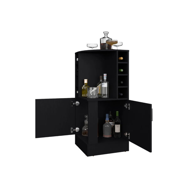 English Elm Wenge Corner Bar Cabinet With Bottle Rack & Sleek Open Shelves – Perfect For Small Spaces! B062P290257-GIGA