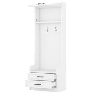 English Elm 4-in-1 Hall Tree with Bench, 7 Hooks, 2 Cabinets & 4 Drawers for Entryway Storage and Seating White W1580S00090