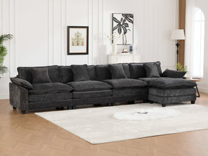 English Elm Wider Armrest 3-Seat Sectional Sofa - Modern Modular Design, Cloud-Like Comfort, Chenille Fabric, Black W1143S00043-GIGA