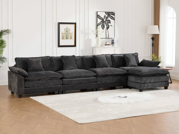 English Elm Wider Armrest 3-Seat Sectional Sofa - Modern Modular Design, Cloud-Like Comfort, Chenille Fabric, Black W1143S00043-GIGA