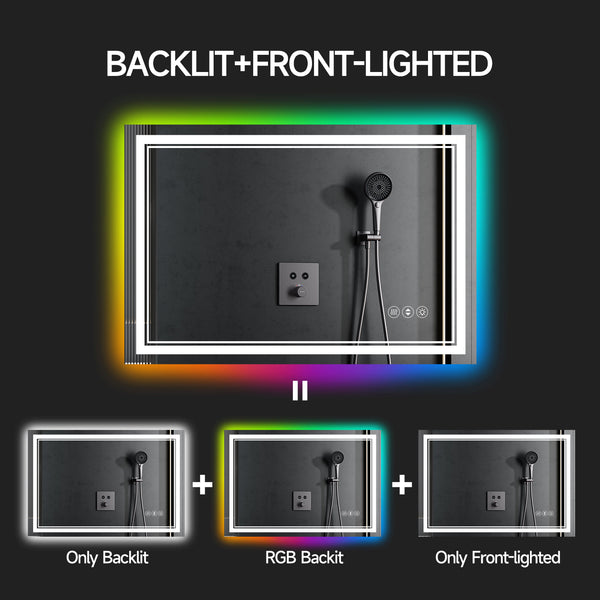 English Elm 60X30 Frameless Led Smart Bathroom Mirror With Rgb Backlight, Anti-Fog & Dimmable Lighting Features T3757P347010