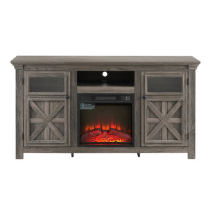 English Elm 2 Door Farmhouse Tv Console with Electric Fireplace Barn Style Grey Finish 60 Inch W1758S00025
