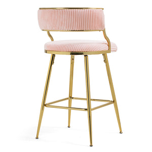 English Elm (SET of 2) 26'' Counter Height Bar Stools Pink Corduroy with Back Cushion, Gold Chrome Base & Footrest W2215P290561