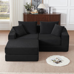 English Elm Modular Cloud Sectional Corduroy Sofa Deep Seat Comfort for Flexible Living Spaces Black W3396P435275