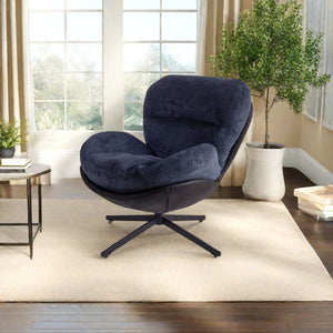 English Elm Christopher Knight Home® - 360° Swivel Office Chair Chenille and Faux Leather Accent with Metal Base, Ergonomic Plush Seating for Home and Office Black,Navy Blue N817P205024B