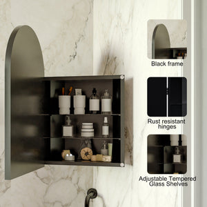 English Elm 18x24 Metal Corner Medicine Cabinet with Arched Mirror, Adjustable Glass Shelves, Moisture-Proof Organizer Black W1435P312260
