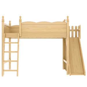 English Elm Full Loft Bed With Fun Slide, Storage Shelves, Solid Wood Design For Kids' Cozy Room Setup W1580S00247