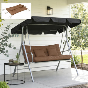 English Elm Outdoor Tufted Bench Cushion Set with Polyester Fill for Patio Porch Comfort Tan T3971P442941