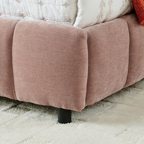 English Elm California King Upholstered Bed Frame - Soft Pink Chenille, Padded Headboard & Hidden Storage Drawers W487P311313