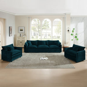 English Elm Sofa 3 Piece Living Room Set Chenille Upholstered Rounded Arms with High Density Foam Seating W714S00590