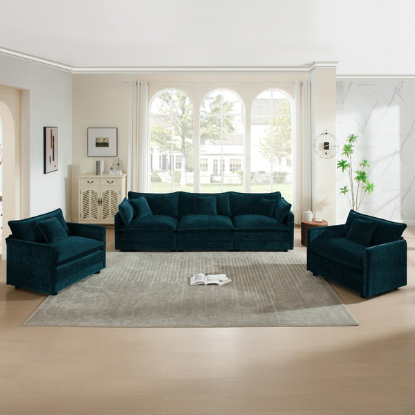 English Elm Sofa 3 Piece Living Room Set Chenille Upholstered Rounded Arms with High Density Foam Seating W714S00590
