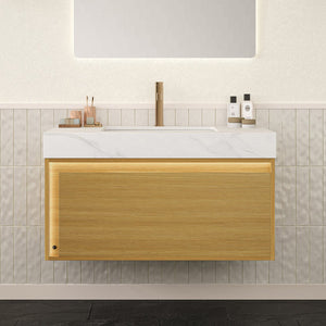 English Elm NYAH 36" Sintered Stone Vanity Top with White Ceramic Undermount Basin Carrara Marble Look, Durable Finish W2615P346342