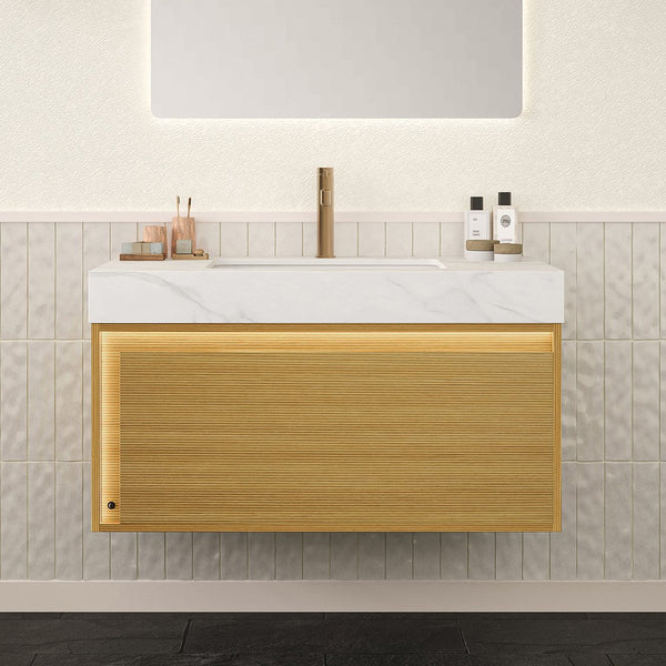English Elm NYAH 36" Sintered Stone Vanity Top with White Ceramic Undermount Basin Carrara Marble Look, Durable Finish W2615P346342