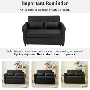English Elm Orisfur. Convertible Sleeper Bed Loveseat with 3 USB Ports, PU Leather, Compact Design for Small Spaces Black N719S001700B