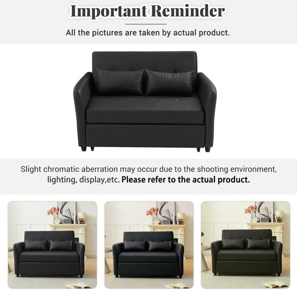 English Elm Orisfur. Convertible Sleeper Bed Loveseat with 3 USB Ports, PU Leather, Compact Design for Small Spaces Black N719S001700B