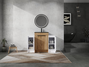 English Elm 48 Inch Freestanding Bathroom Vanity With Black Ceramic Sink & Soft-Close Storage Cabinets - Modern Elegance W999S00315