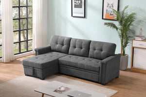 English Elm Aurora Woven Fabric Sleeper Sectional with Usb Charging Storage Chaise Living Room Gray B2749S00180