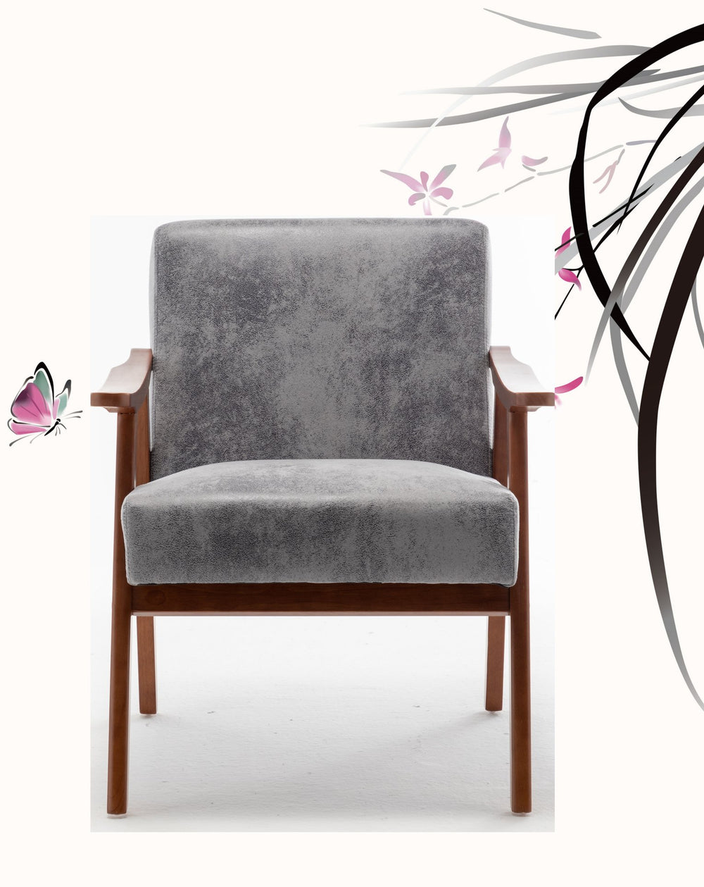 English Elm Accent Chair - Stylish Microfiber Upholstered Seat With Solid Wood Frame For Modern Interiors, Grey B2735P256743