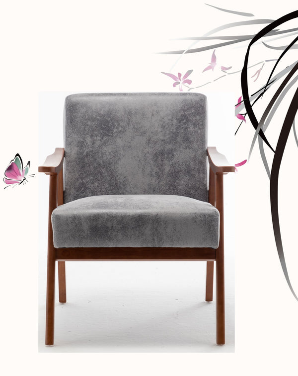 English Elm Accent Chair - Stylish Microfiber Upholstered Seat With Solid Wood Frame For Modern Interiors, Grey B2735P256743