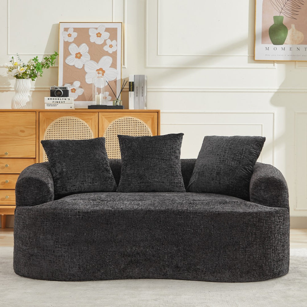 English Elm Curved Chenille Loveseat with Memory Foam Seating and Three Pillows for Compact Spaces Black W2915P324464