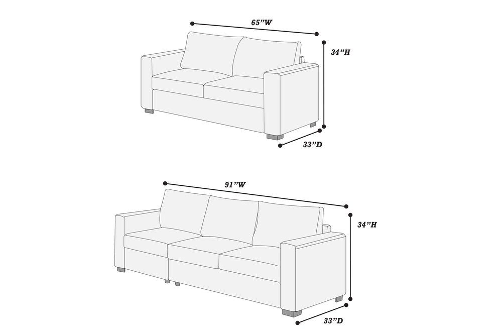 English Elm Uniform 2-Piece Sofa Set Dark Gray Wide-Welt Corduroy - Plush Back Cushions, Square Arms, 97" sofa B011S01744