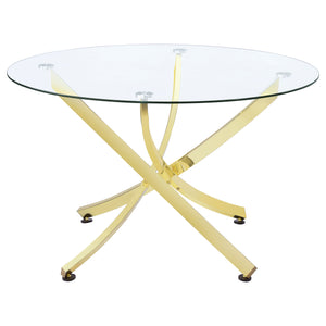 English Elm Orlette Modern Brass Glass Top Dining Table — Clear Tempered Glass Surface, Sturdy Metal Legs, Chic Centerpiece B062S00664