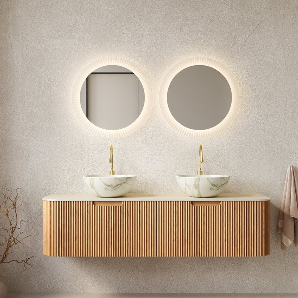 English Elm Dina 60 Inch Floating Bathroom Vanity Sintered Stone Top Dual Glass Basins Wood Grain Beige,Natural Wood,White W2615S00701