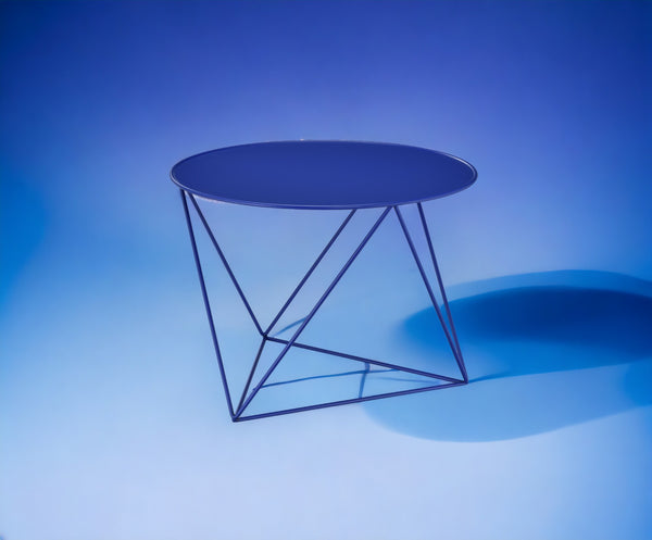 English Elm Epidia Metal Accent Table in Blue - Lightweight Round Display Table with Triangle Legs, Modern Utility B2726P243241