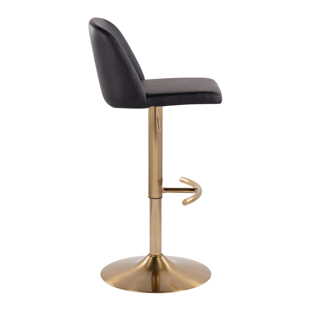 English Elm Toriano Adjustable Swivel Barstool by LumiSource — Faux Leather Padded Seat with Gold T-Footrest Set of 2 Black B202S01044